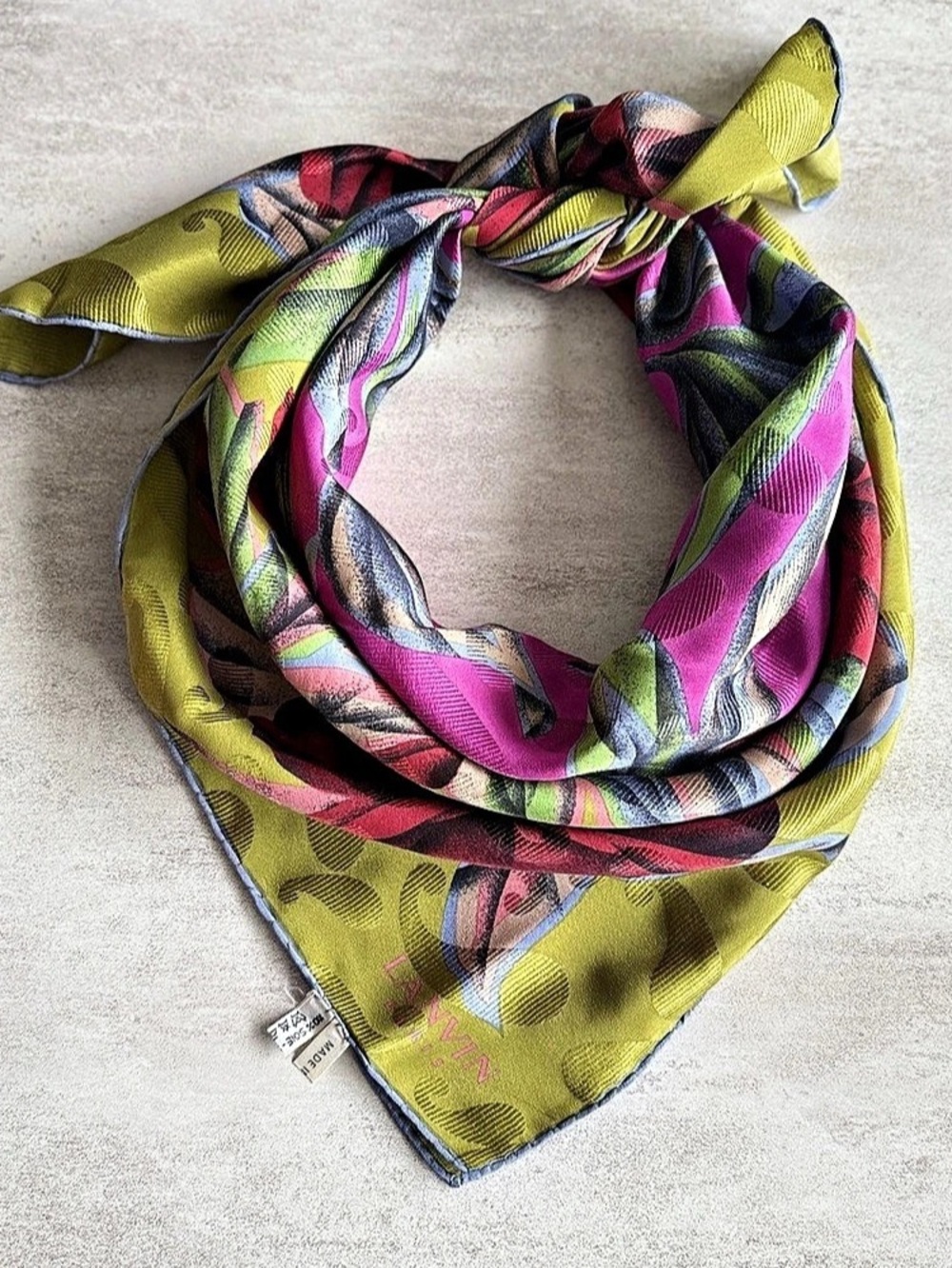 Lanvin Floral Silk Scarf in Yellow & Pink
